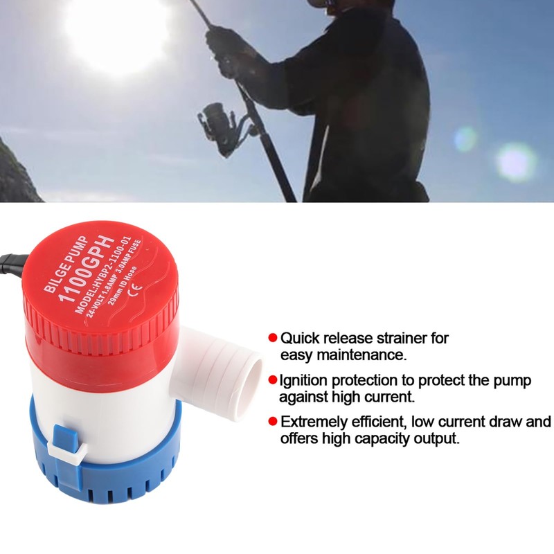 Bilge Pump, 1100GPH DC Submersible Bilge Pump Marine Boat Accessory