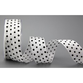 Finemark Decorative Ribbon Dots White/Black 20 m x 40 mm Roll Gift Ribbon Fabric Ribbon with Wire Ribbon Polka Dot Happy Easter Birthday Wired Edge Ribbon Children Ribbon