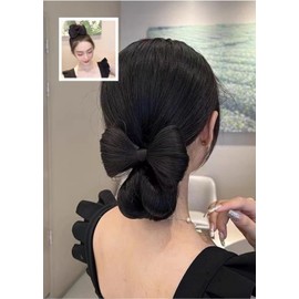 2Pcs Heat-Resistant Bowknot Hair Bun Clips - Invisible Barrettes for Synthetic Hair Extensions, Cosplay and Wedding Hairstyles (Black)