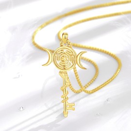 INFUSEU Hecate's Wheel Necklace, 925 Sterling Silver 18K Gold Goddess Jewellery Amulet Witch Triple Moon Snake Pendant Protection Rune Wiccan Jewellery for Women