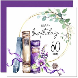 80th Birthday Card for women Floral Watercolour Book Beautiful Birthday Card for 80 Year old Woman Ladies Grandma Nan Mum Aunt Nan Friend Sister Eighty Eightieth Nanny