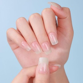 SPLOCUDU 20pcs Nude Semi Cured Gel Nail Strips,Gel Nail Stickers for UV Nail Lamps,Salon-Quality, Long Lasting, French tip Nail Wraps,Includes 2 Prep Pads, Nail File&Wood Stick