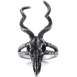Sinoyp Goat Skull Ring for Men Women Gothic Stainless Steel Jewelry Ring Retro Skull Horn Ring For All Saints' Day (6)