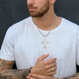 SIPURIS Orthodox Cross Necklace for Men Jesus Christ Orthodox Crucifix Pendant Stainless Steel Religious Christian Jewelry Birthday Gift, Stainless Steel, No Gemstone