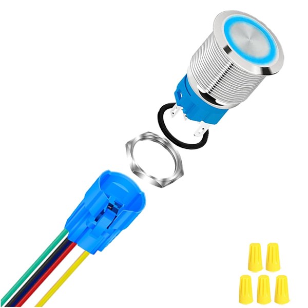 MKBKLLJY 1 x 16 mm Silver Self-Locking Push Button Switch