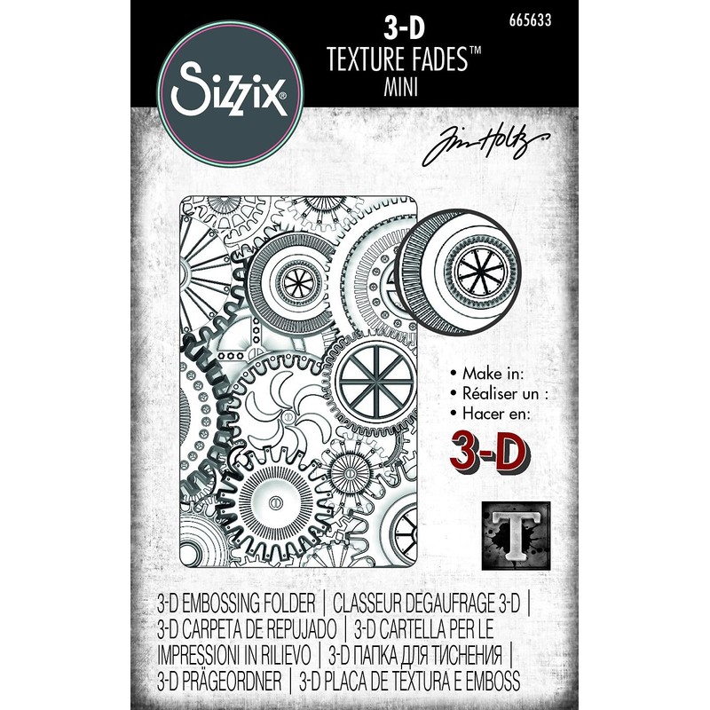 Sizzix 3—D Texture Fades Embossing Folder Mini Mechanics di Tim