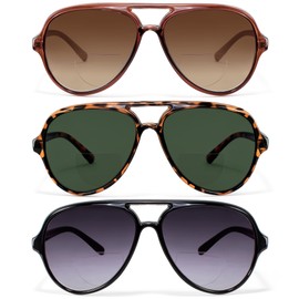 EYEGUARD 3 Pack Retro Aviator Bifocal Reading Sunglasses for Women Men UV400 Protection Classic Square Sun Readers 1.50