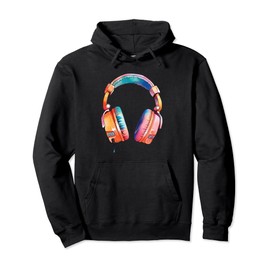 Headphones Music DJ Aesthetic Retro Colorful Headphone Art Pullover Hoodie