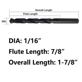 VALYRIANTOOL 12PCS 1/16 Inch HSS Twist Drill Bits | M2 Black Oxide Drill Bits Set | Fully Ground Jobber Length Drill Bits for Drilling on Mild Steel, Copper, Aluminum, Zinc Alloy