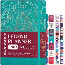 Legend Planner PRO â Deluxe Weekly & Monthly Life Planner to Increase Productivity and Hit Your Goals. Time Management Organizer Notebook â Undated â 7 x 10" Hardcover + Stickers â Viridian Green