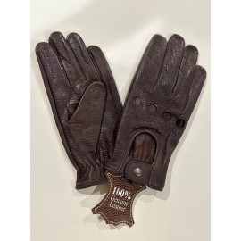 Leather in Handz MEN'S CHAUFFEUR  REAL LEATHER CAR DRIVING GLOVES - Dark Brown, Large