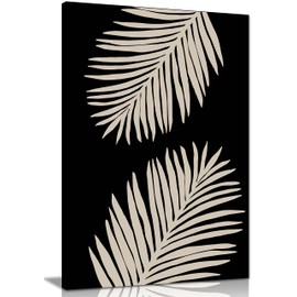 Panther Print Fine Art Prints Abstract Graphic Palm Leaves Artistic Framed Canvas Print, Pictures for Home Walls, Bedroom, Living Room & Bathroom Decor 31x20cm (12x8in)