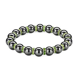 Magnetic Hematite Bracelet，Women's magnetic bracelet comes with Crystal Sparkle Rhinestones，Eliminate Static Electricity,(Green Circle+Magnet, 8MM)