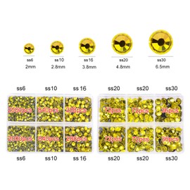 Nibiru 6616pcs Hotfix Rhinestones 5 Mixed Sizes FlatBack Crystal Rhinestones for Crafts Round Glass Gems with Tweezers and Picking Rhinestones Pen(Yellow)