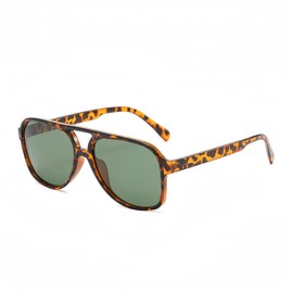 QVKUUT Square Polarised Sunglasses Women Men 70s Vintage Trendy Glasses Classic with Double Bridge, Leopard/Green
