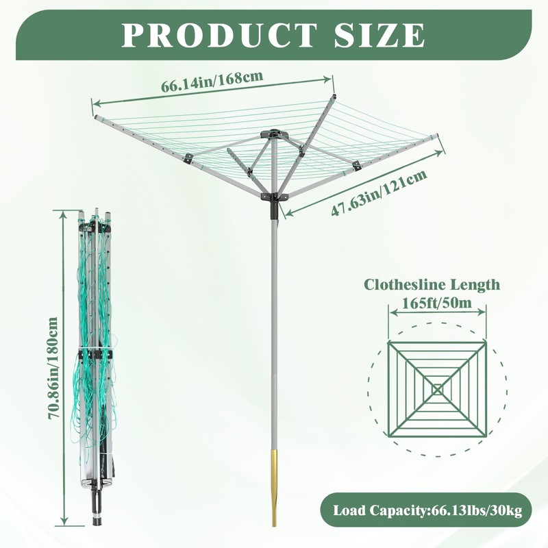 FWTRMRC Outdoor Umbrella Drying Rack 165 Feet Umbrella Clothesline with