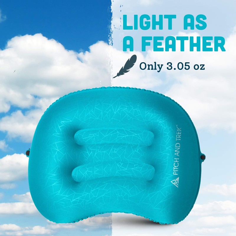Pitch and Trek Ultralight Inflatable Travel Camping Pillow Blue