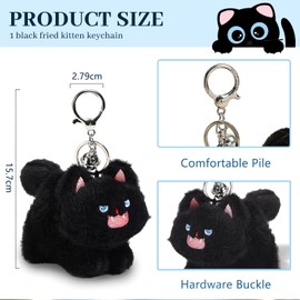 Lilbitty Keyring, Black Cat, Kawaii Plush Keyring for Backpack, Y2K Cat Bag Charm, Cute Pendant for Bags, Women and Children, Aesthetic Cat Accessories, black