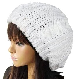 UUYYEO Women's Knit Beret Winter Slouchy Beanie Crochet Warm Hat - Ladies Cold Weather White Knitted Headwear