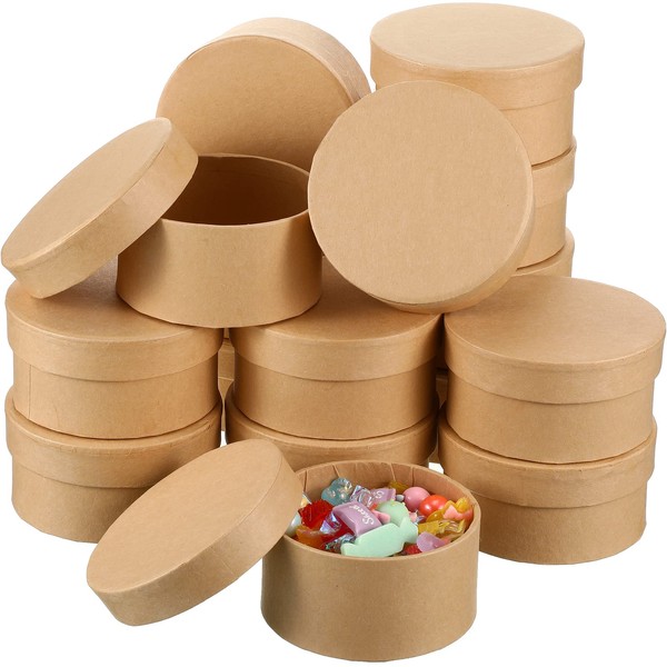 24 Pcs Round Paper Mache Box, Small Gift Box with Lid 3.9 Inch Nesting DIY Cardboard Craft Empty Boxes for Kids Adults Decoupaging Painting Crafting Storing Jewelry Treasure