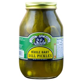 Amish Wedding Foods Whole Baby Dill Pickles, TWO 32 oz. Quart Jars (Baby Dill)