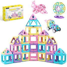 ECHOCUBE Magnetic Building Blocks, 70 PCS Construction Magnetic Tiles Set for Kids, Educational Magnet Toys Christmas Birthday Gift for 3+ Years Old Boys and Girls