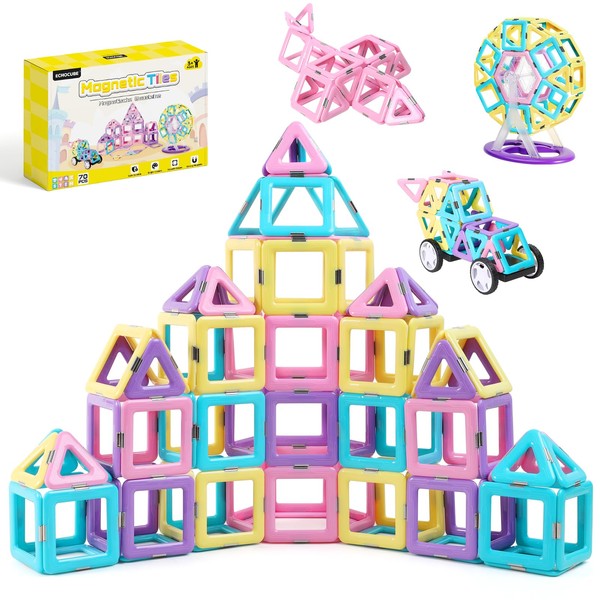 ECHOCUBE Magnetic Building Blocks, 70 PCS Construction Magnetic Tiles Set