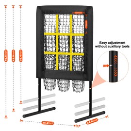 9 Hole Baseball Pitching Net, Portable & 3 Height Adjustable Softball Baseball Pitcher Training Equipment for Hitting and Pitching Practice Actual Strike Zone- Standard Size