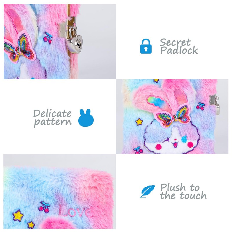 PESLNG Secret Diary Girl with Lock, Plush Notebook with Padlock,