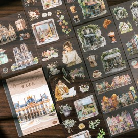 Alideco 18pcs Scrapbook Stickers Vintage European Architecture Flower Maiden Café Gourmet Sticker Book for Adults Sticker journaling Stickers for Scrapbooking (langmanjiejing)