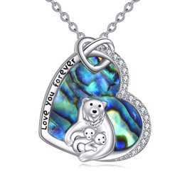 JBAERD Mama Bear Necklace Sterling Silver Polar Bear Heart Pendant Cute Animal Jewelry Gifts for Women Mom