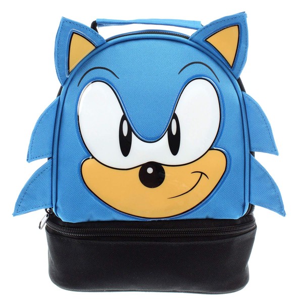Bioworld Sega Sonic the Hedgehog Lunch Bag Big Face Dual Compartment Lunch Box Kit