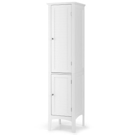 Giantex Storage Cabinet Bathroom High Cabinet with 5 Tier Storage Shelves, Freestanding Slim Cabinet, Tall Organizer for Kitchen, Living Room, Linen Tower Narrow Floor Cabinet (White)