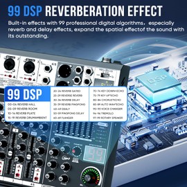 5 Channel DJ Audio Mixer Interface USB, NEW BAXS Audio Mixer Sound Board Mixing Console with Bluetooth MP3 Computer Input +48V Phantom Power Mixer Audio For Karaoke Dj Mixer Stage Streaming Studio
