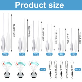 Fhioevt Sbirolino Fishing Accessories Set 6 Spirolino Sinking 6 Sbirolino Floating (6g 8g 10g 12g 15g 20g) 5 Triple Swivels & 3 Line Stoppers Fishing (S) for Seichter & Ground Fish