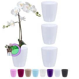 SANTINO Set of 4 Orchid Pots D 12 cm Self-Watering Pots with Wick System and Water Indicator for Indoor Use, White, 1.3 L