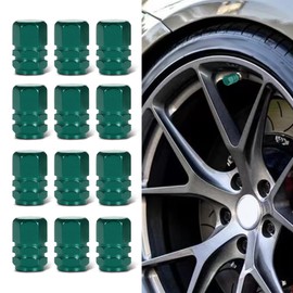 Kutyun 12PCS Car Tire Valve Stem Caps, Dustproof Aluminum Alloy Covers, Universal Car Accessories (Green)