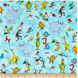 Robert Kaufman Fabrics BTY Dr Seuss The Cat in The Hat Celebration White Cotton Fabric By Yard 19061