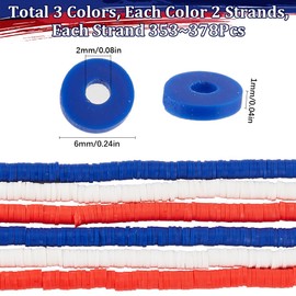 SUNNYCLUE 1 Box 2118pcs 4th of July Beads Independence Day Beads Polymer Clay Red White and Blue Disc Heishi Flat Round July 4th American Bead for Jewelry Making Friendship Bracelets Decorations DIY