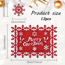 12 Pack Christmas Placemats Sets Christmas Placemats and Coasters Red Snowflake Table Mats Washable Heat Resistant Non-slip Holidays Placemat Decoration for Christmas Party