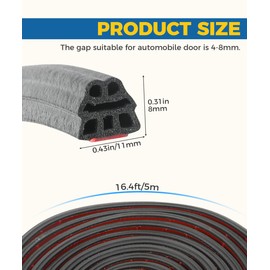 iolory Car Door Seal Strip,Rubber Weather Stripping Door Seal Strip, 3-Layer Thickened Soundproof Weather Stripping Door Seal,Automotive Accessories,Suitable for Most Cars,Trucks,SUVs,Vans (16.4ft)