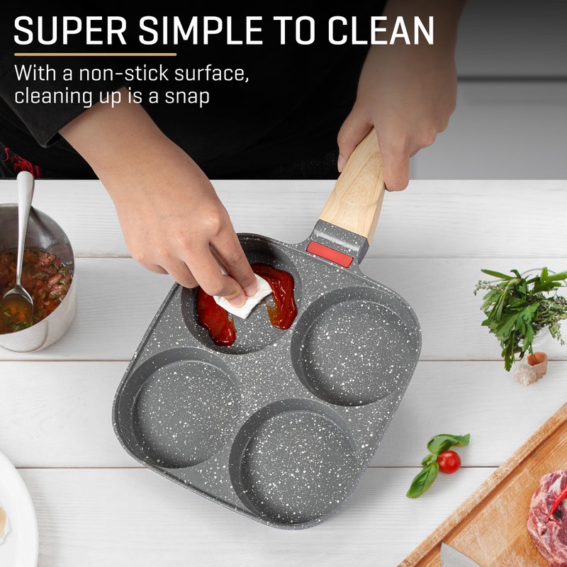 MyLifeUNIT Egg Pan, 4-Cup Egg Frying Pan with Lid, Nonstick
