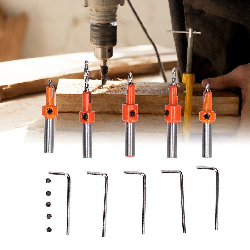 5Pcs Countersink Drill Bit Set High Hardness Strong Cutting Force