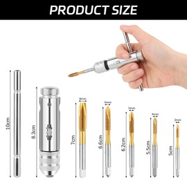 Pack of 5 M3 M4 M5 M6 M8 HSS Thread Milling, T Handle Tap Wrench Ratchet, Hand Tap, HSS Tap Set, Tap Holder Key Reversible, Suitable for Left and Right Handers, Golden