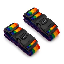 MyGadget 2 x Suitcase Straps Set with Combination Lock – 100 cm to 180 cm Adjustable – Sturdy and Eye-catching Luggage Strap – Ideal Cross Use – in Black, rainbow