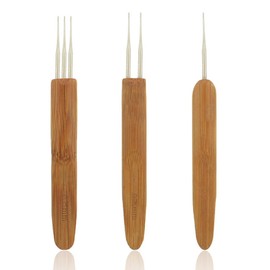 Visxcnu 3 Pieces Dreadlock Crochet Hook Bamboo Needle Weaving Crochet, 0.5 mm, 1 Hook, 2 Hooks, 3 Hooks Dreadlock Hooks for Hair, Crochet Hook Set with Bamboo Handles, Ideal for Dreadlocks, Braids,