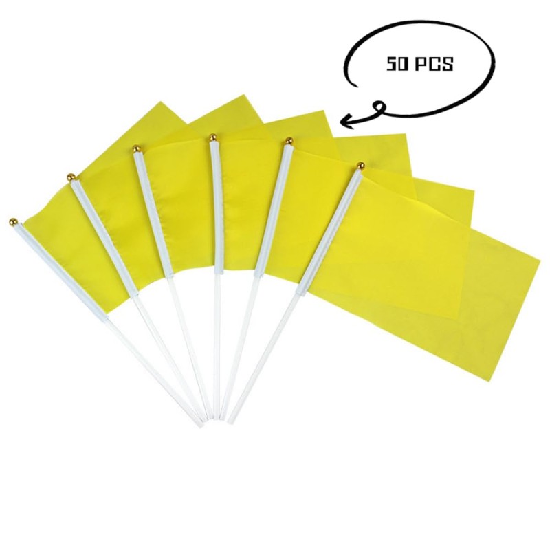 50 Packs Yellow Small Flags on Sticks Hand Waving Flag
