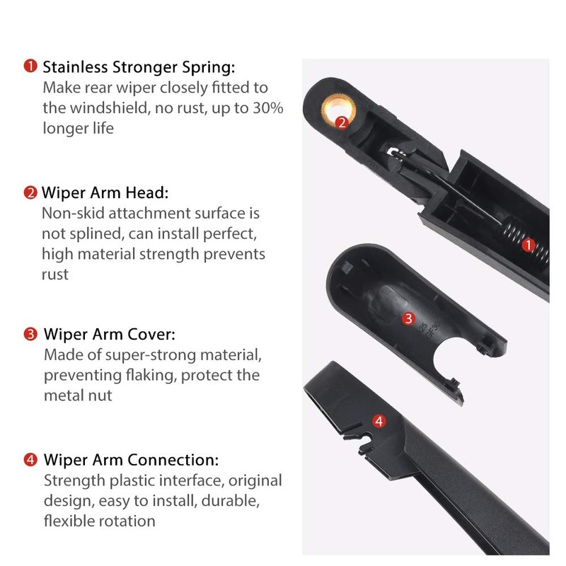 Rear Windshield Wiper Arm Blade Set, Replacement for Lincoln MKX,