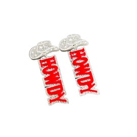 Western Cowgirl Acrylic HOWDY Glitter Drop Dangle Earrings Rodeo Disco Cowgirl Dangle Earrings Country Concert for Women Party Southern Jewelry-Red