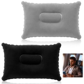 Hemlosk Camping Inflatable Blow Up Pillow for Adults 32x22cm Beach Travel Pillow Camping, Soft Flocked Surface for Sunbathing, Sunbed Neck & Lumbar Support, Hiking